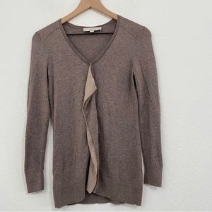 Loft Women’s PS Brown V Neck Front Ruffle Long Sleeve Sweatshirt